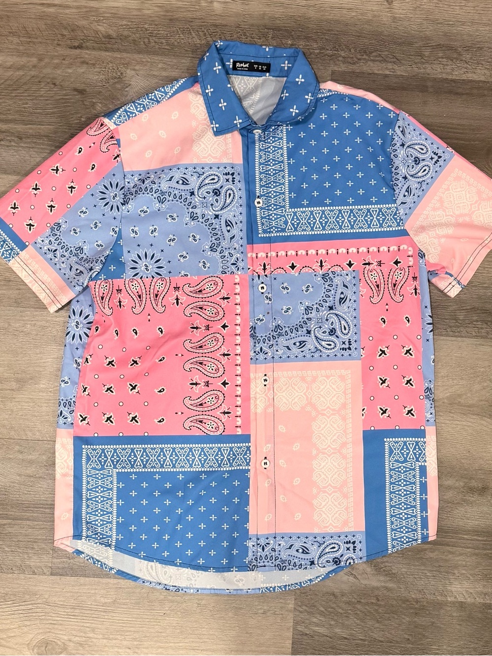 Men's Patchwork Bandana Short-Sleeve Shirt - Pink & Blue